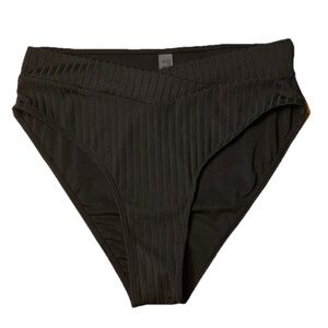 Black High Waisted Ribbed High Rise Bikini Bottom Swim